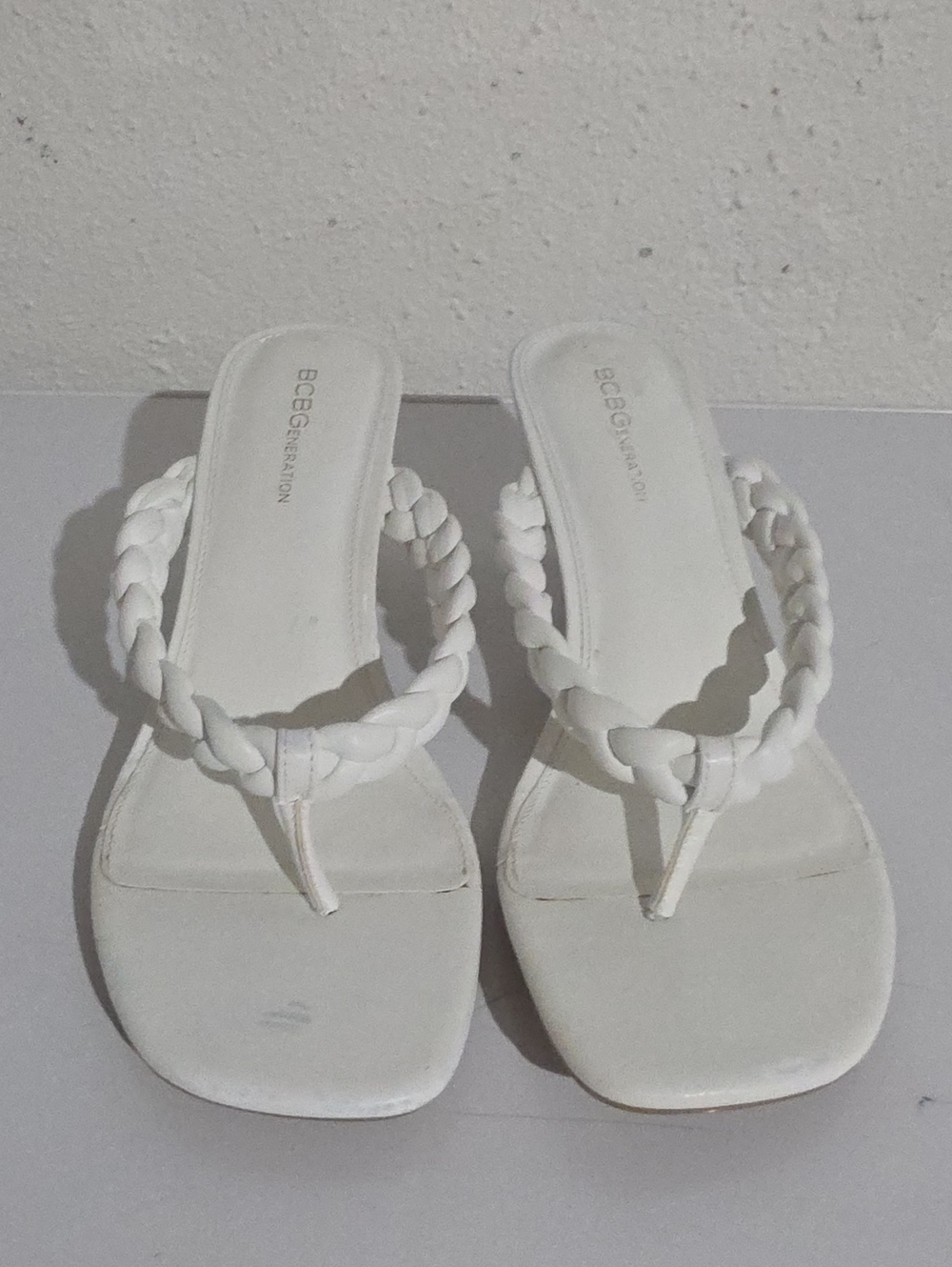 BCBGeneration Tulani White Braided Toe-Post Sandals